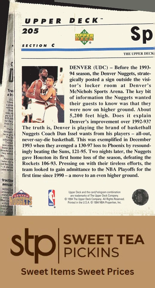 1993-94 Upper Deck Special Edition #205 Denver Nuggets - Image 2 of 2