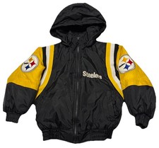 Vintage NFL Pittsburgh Steelers Kids Puffer Full Zip Hooded Jacket Size 8 Small