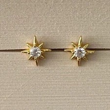 Round Cut 1.50Ct Lab Created Diamond 14k Yellow Gold Plated Star Stud Earring