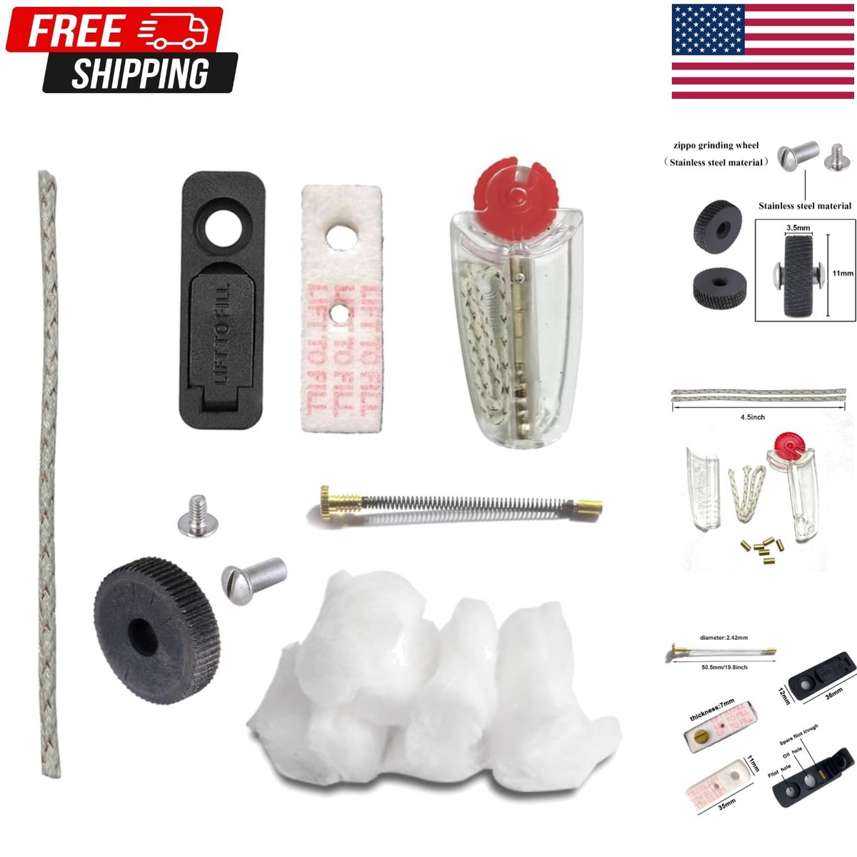 cigarette lighter repair kit Lighter Repair Kit, Flint Wick Set Compatible w/ Zippo Lighters  Anti-Evaporation