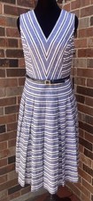 Tommy Hilfiger Women's Sleeveless White/Blue Belted Midi Dress Size 2 NWT Summer