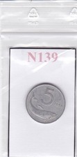 N139 Moneta Coin ITALIA Repubblica Italiana 5 Lire Delfino 1955
