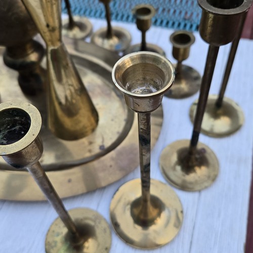 Vintage Brass Candle Holder Graduated Candlestick Platter 20PC LOT Patina - Picture 6 of 23
