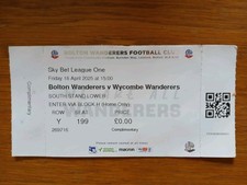 Bolton Wanderers v Wycombe Wanderers.  18th April,  2025. League One. Ticket.
