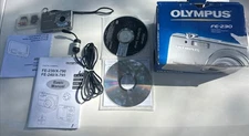 Olympus Digital Camera FE-230 7.1MP Silver Box with cds Charger Cable no battery