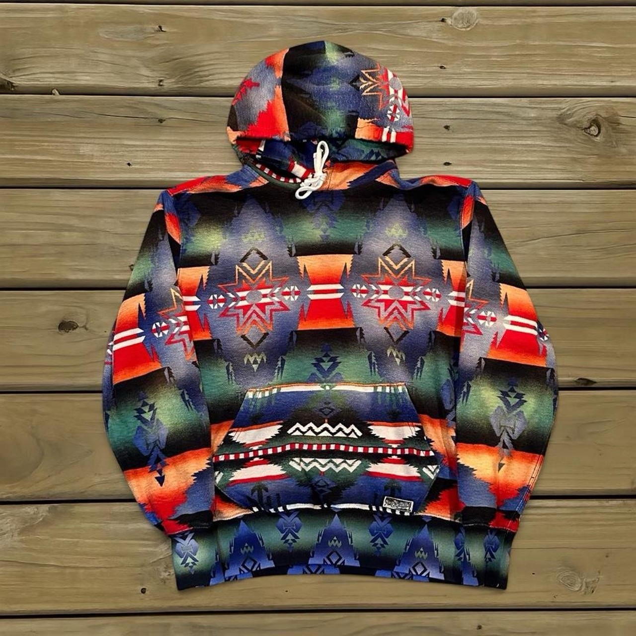 Vintage 90s Polo Ralph Lauren Aztec Hoodie Men M Beacon Fleece Southwest Navajo