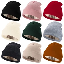 9 Pcs Satin Lined Winter Beanies Silk Lining Hats Acrylic Knitted Watch Hat B...