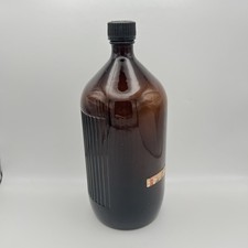 Vintage Brown Glass Chemist Bottle Ribbed Apothecary Jar With Lid Large