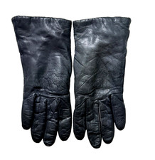BLACK WRIST LENGTH LEATHER GLOVES,ACRYLIC LINED, SIZE 7