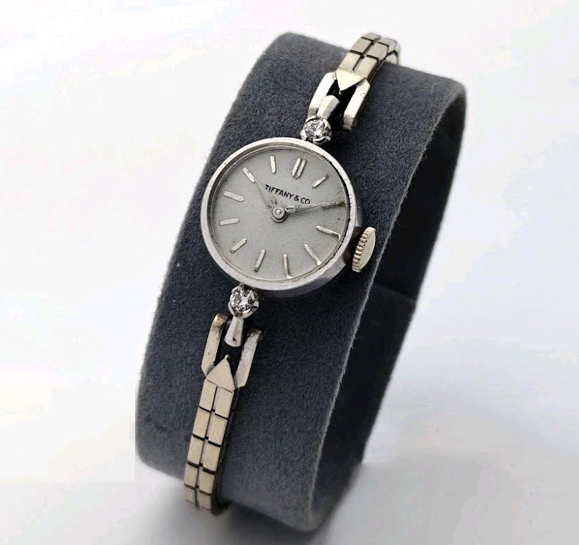 Ladies Vintage 14K Tiffany & Co. White Gold & Diamond Watch 17mm