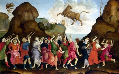 Lippi Filippino die Anbetung des ägyptischen Stiergottes Apis Vintage Kunstdruck Post