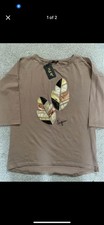 Ladies Bluse Top One Size 10-14uk Beige 3/4 Sleeves
