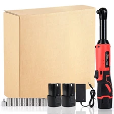 12V 3/8" Electric Cordless Ratchet Wrench, 45 ft-lbs w/ 7 Sockets 2 Battery