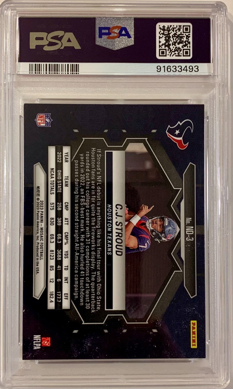 2023 Mosaic -CJ STROUD - NFL DEBUT- PSA 10 Rookie Card #ND3 view 2