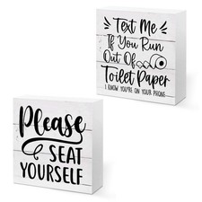 2 PCs Funny Bathroom Decor, Humorous Bathroom Decorative Sign, Rustic Farmhou...