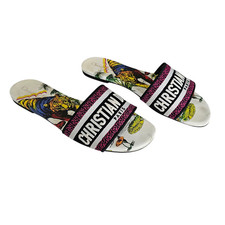 Christian Dior Dway Slide Flat Sandal Size 39 US 9 Pink White Leather Tiger