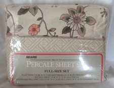 Sears Trellis Vine Percale Sheet Set Full-Size Set 180 count flowers on cream