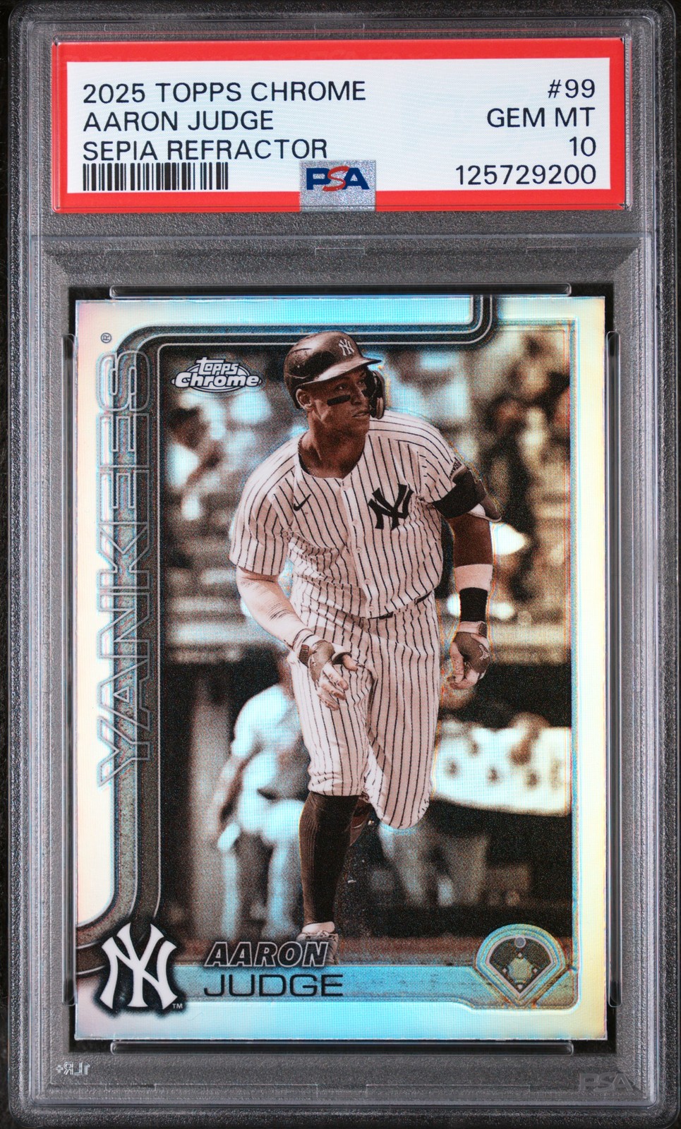 2025 TOPPS CHROME SEPIA REFRACTOR #99 AARON JUDGE PSA 10