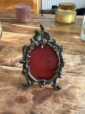 Cadre ancien XIXe siècle en laiton doré & bois – petit format 11×7,5 cm