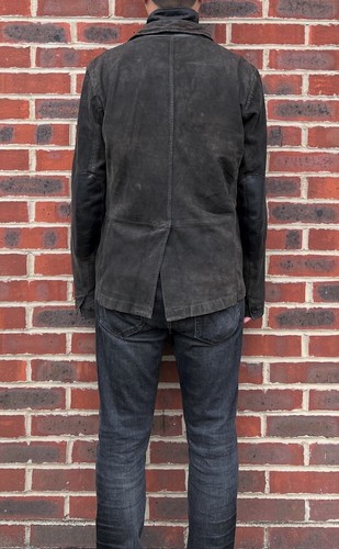 AllSaints Mens SURVEY Leather Jacket MEDIUM Grey Brown All Saints Biker Blazer - Picture 7 of 16