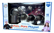 Playkidz Durable 11 Piece Stainless Steel Pots/Pans Kids Cookware Playset New 