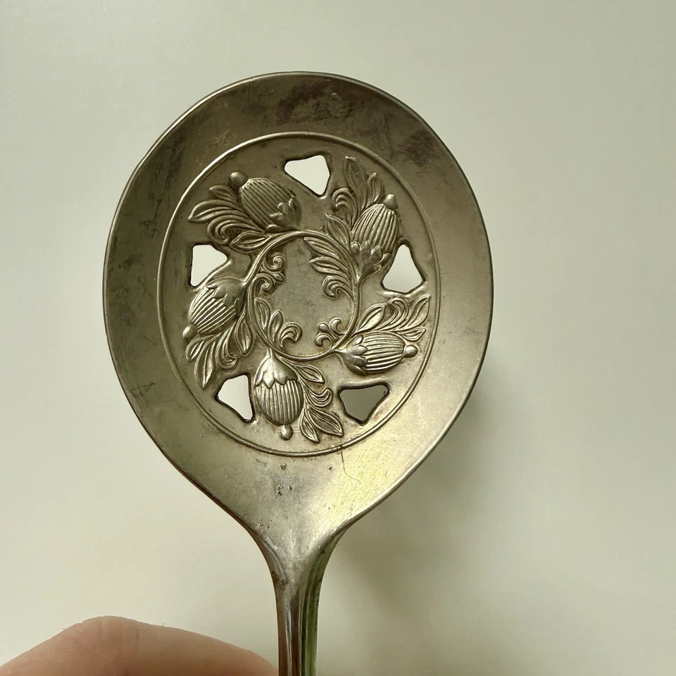Vintage Leona Italian Silver Plated Detailed Berry Spoon Foto 2 de 3