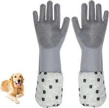 Dog Washing Gloves- Long Sleeved Pet Grooming Gloves - Heat Resistant Silicone G