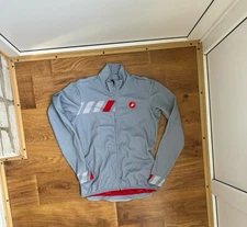 CASTELLI Cycling Jersey Jacket Mens Sz L Fondo Thermal Full Zip FZ Gray Blue