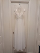 UNWORN JJ's House A-line High Neck Floor-Length Lace Chiffon Wedding Dress US12