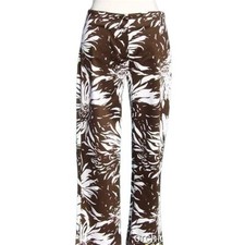 Cache Stretch Brown White Flower Crop Pant Flat Front Stretch New NWT 88