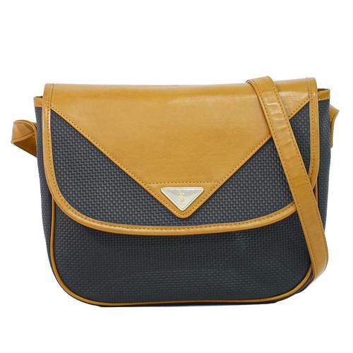 YVES SAINT LAURENT PVC Shoulder Crossbody Bag Black Brown