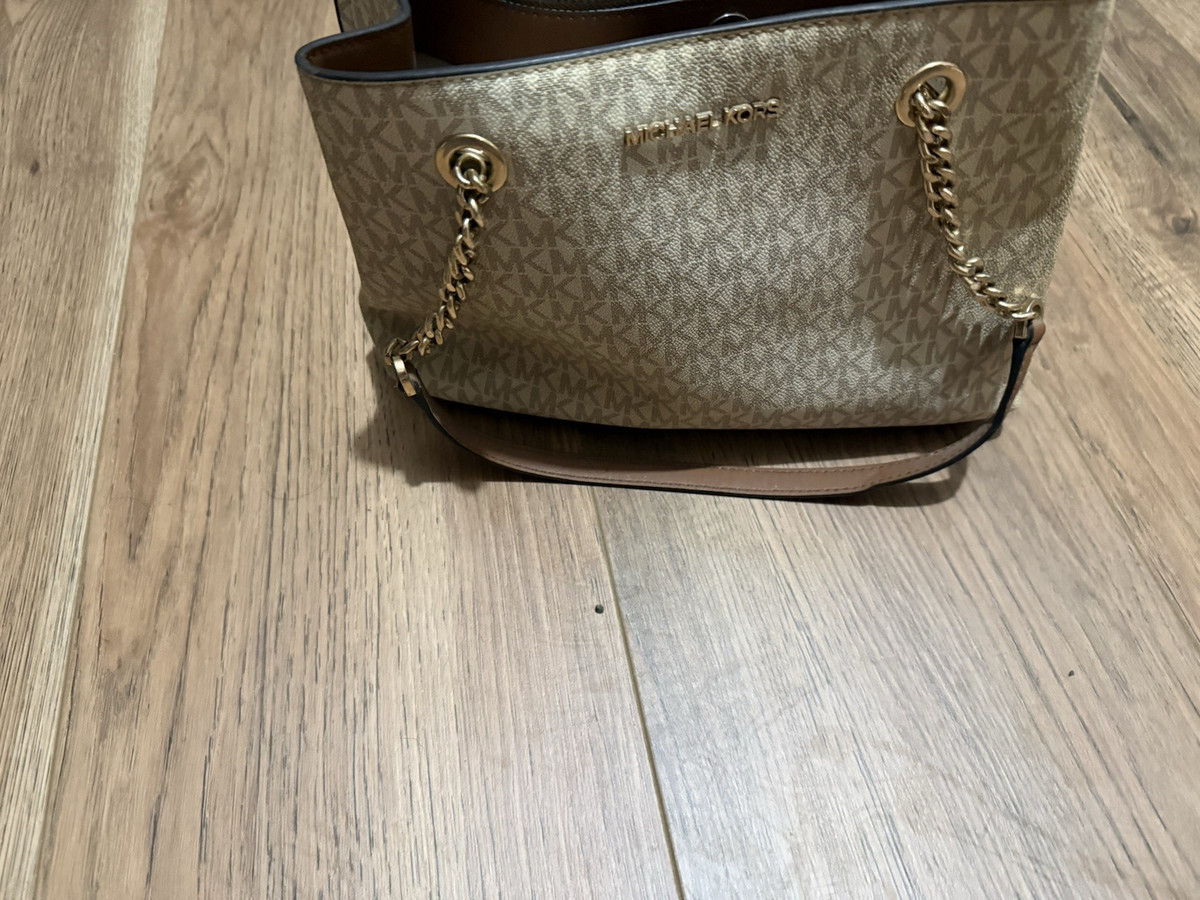Michael Kors Brown Logo Medium Shoulder Bag Chain Strap Detachable Strap Zip