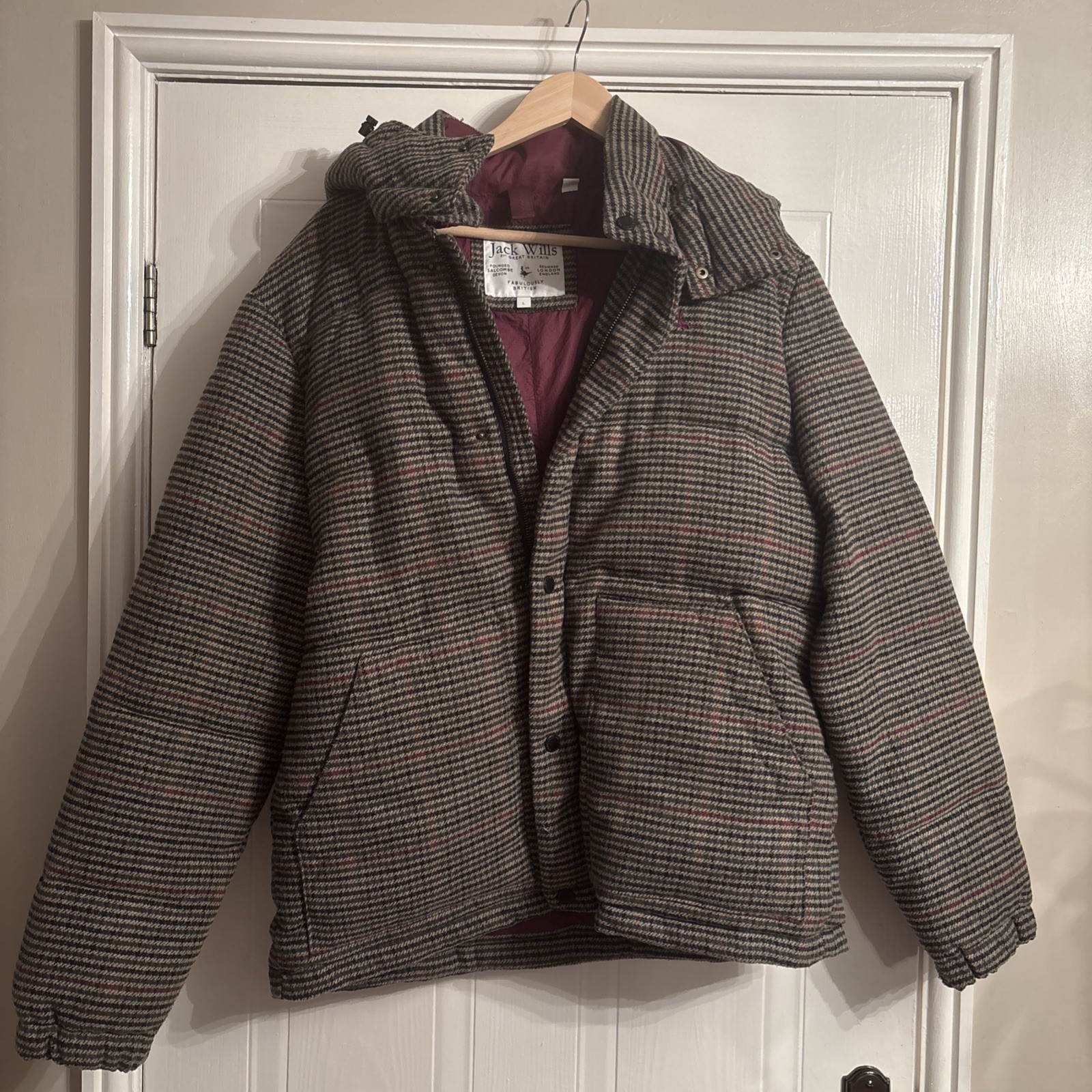 Men’s Jack Wills Tweed Hooded Down Jacket - Size - L  (L)