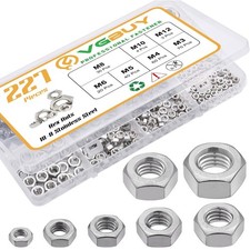 VGBUY 227pcs Metric Hex Nuts Assortment Kit M3 M4 M5 M6 M8 M10 M12,304 Stainl...