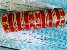 Red Golden Bridal Bangles Chura Wedding Traditional Chuda Set