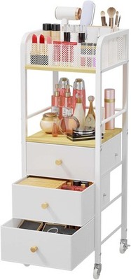Rolling Makeup Cart Organizer Floor Skincare Make Up Storage W/ 3 Non-woven