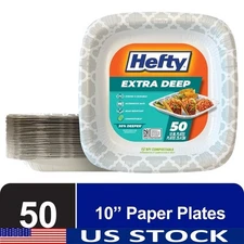 Extra Deep 10 Inch Paper Plates Disposable Strong Compostable 50 Count New