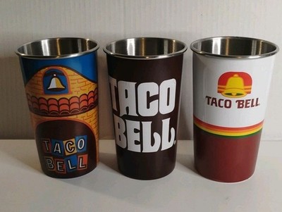 Taco Bell Metal Decades 3 Cups 60's, 70's, 80's New With Some Small Scuffs 