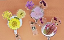 Dried Flower Mickey Badge Reel Nurse Teacher Medical Student Housekeeping Disney