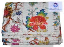 Indian Handmade Quilt Vintage Kantha Bedspread Throw-Cotton Blanket Floral Print