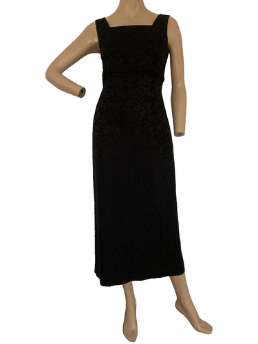LAURA ASHLEY Vintage 90's Black Wool & Silk Floral Midi Pencil Dress UK 10 US 6 - Picture 4 of 18