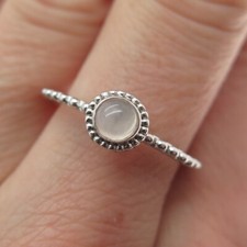 925 Sterling Silver Real Rose Quartz Beaded Ring Size 7.25