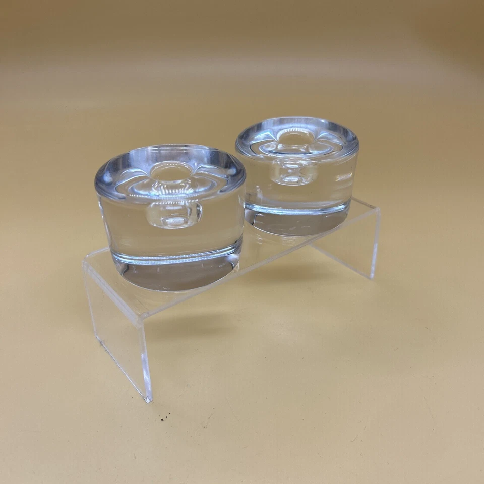 Par de candelabros de cristal Orrefors firmado disco redondo pesado Foto 2 de 4