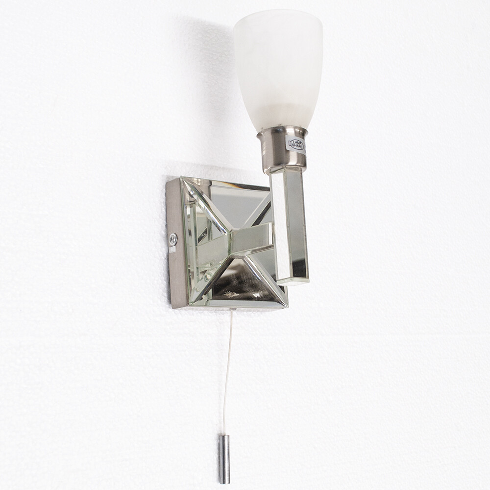 Litecraft Wall Light Pull Switch 1 Arm With Frosted Shade - Mirrored Clearance