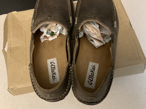 New! Mens Olukai Moloa Leather Slip On Shoes - Dark Wood / Dark Java. Size 8.5. - Picture 8 of 9