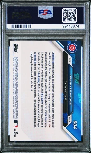 2024 Topps Now 7-RBI #604 Christian Bethancourt 芝加哥小熊队 PSA 10 — 第 2/2 张图片