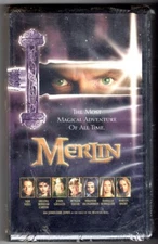 VHS TAPE 1998 MERLIN - SAM NIEL-CARTER-GIELGUD-HAUER-ROSSELLINI-CLAMSHELL SEALED
