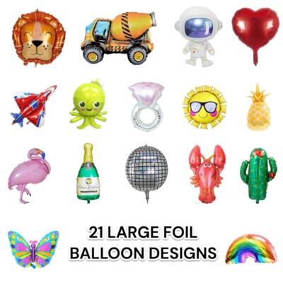 21 Design Foil Balloons Flamingo Cactus Rainbow Party Decor Multi Buy Pack AU