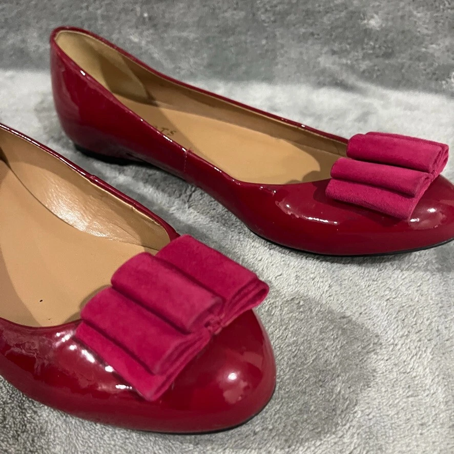 Talbots BRIANA4 TARTA FRAMBUESA Rojo Charol Gamuza Arco Ballet Planos Talla 7M Foto 3 de 4