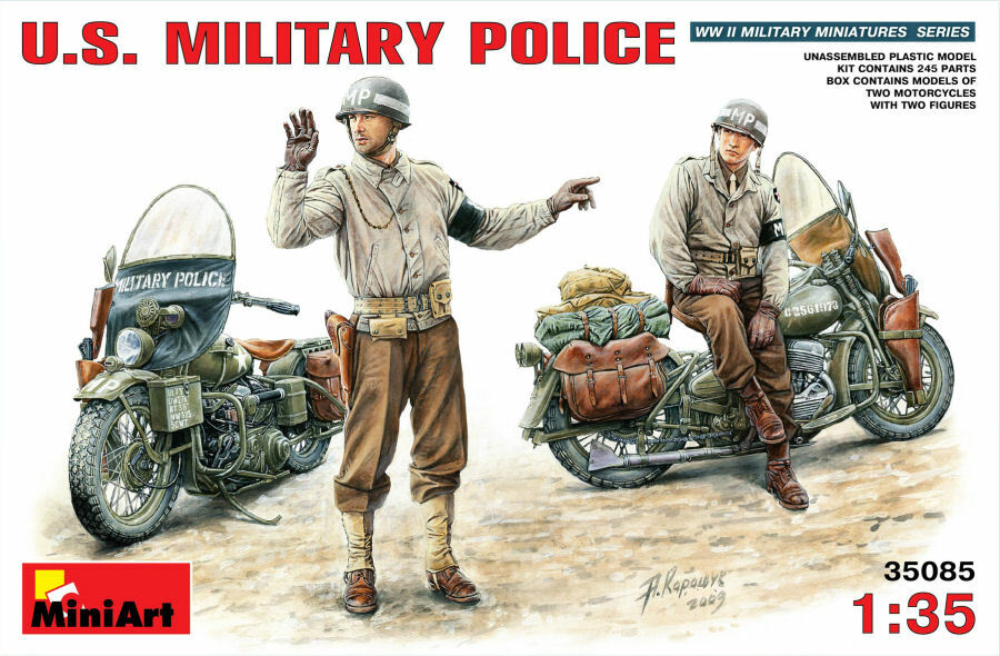 U.S. Military Police WWII Motorcycles + Figures Plastic Kit 1:35 Model MINIART